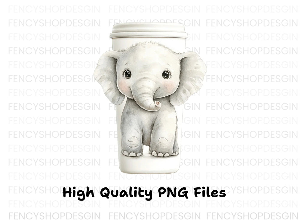 Sweet Elephant Hugging Coffee Cup Clipart Bundle