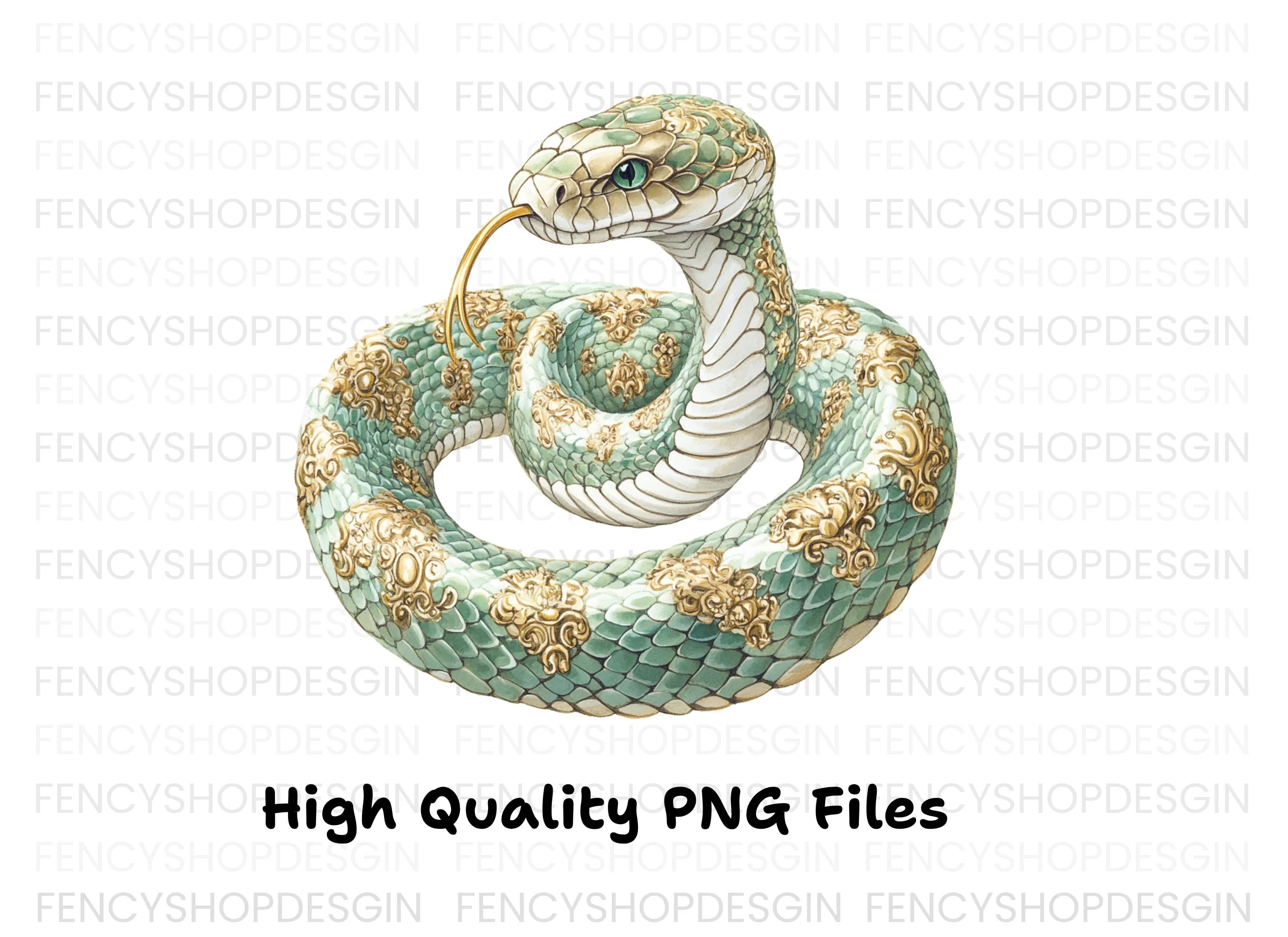 Elegant Green Ornate Snake Clipart Bundle