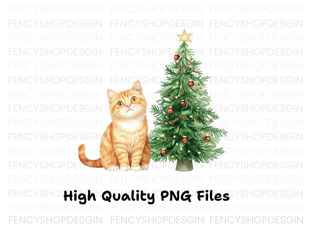 Christmas Kittens and Decorated Trees Clipart Bundle