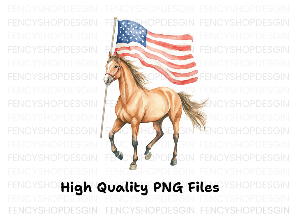 Patriotic Horses with American Flags Clipart Bundle