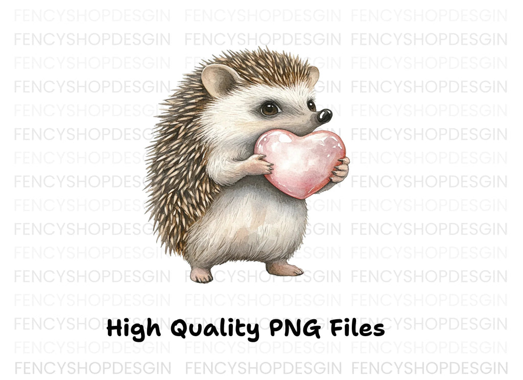 Hedgehogs Holding Pink Hearts Clipart Bundle