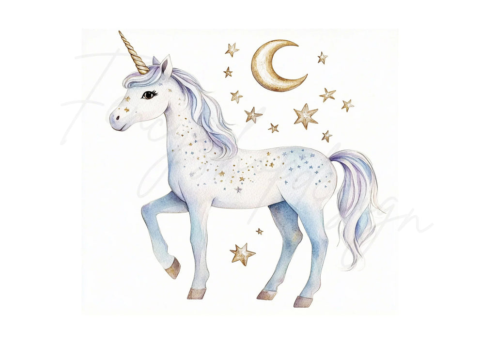 Celestial Unicorns with Stars and Moons Clipart Bundle