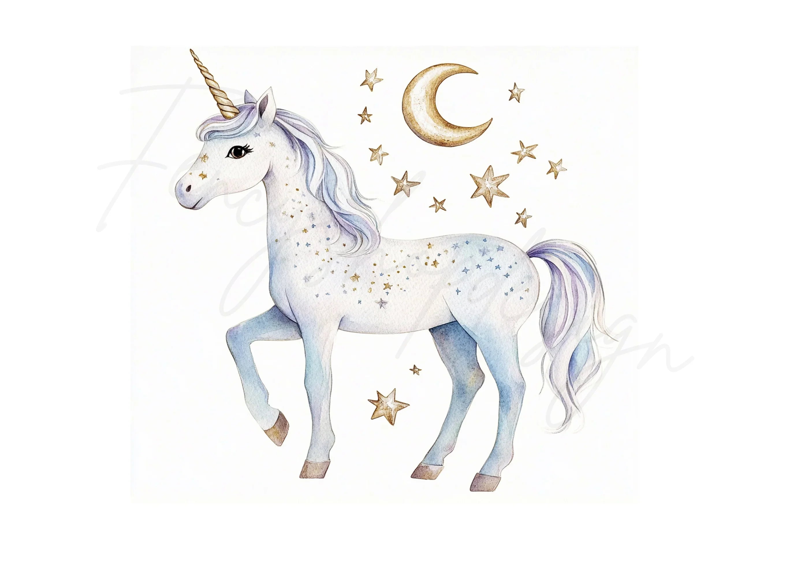 Celestial Unicorns with Stars and Moons Clipart Bundle