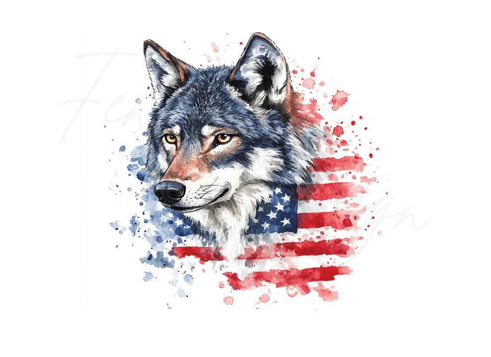 Patriotic Wolf American Flag Clipart Bundle