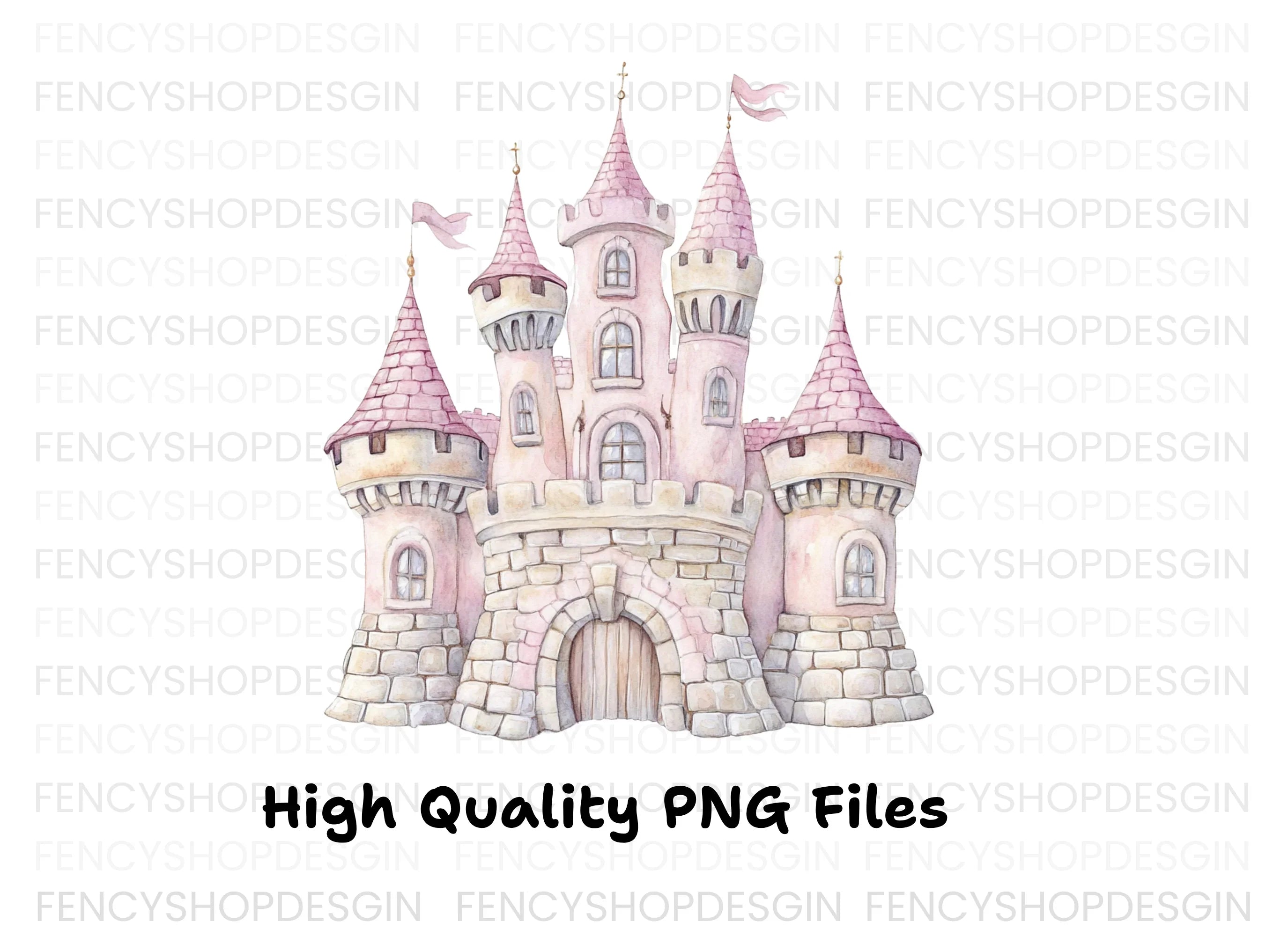 Pink Princess Castle Clipart Bundle