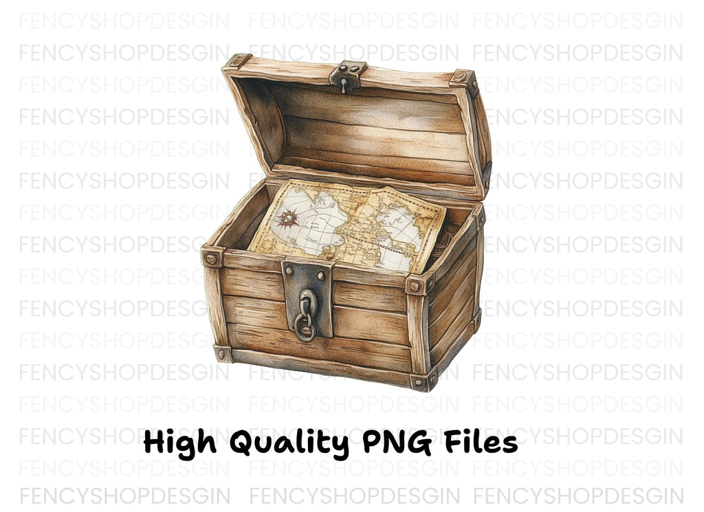 Pirate Treasure Chest with Map Clipart Bundle