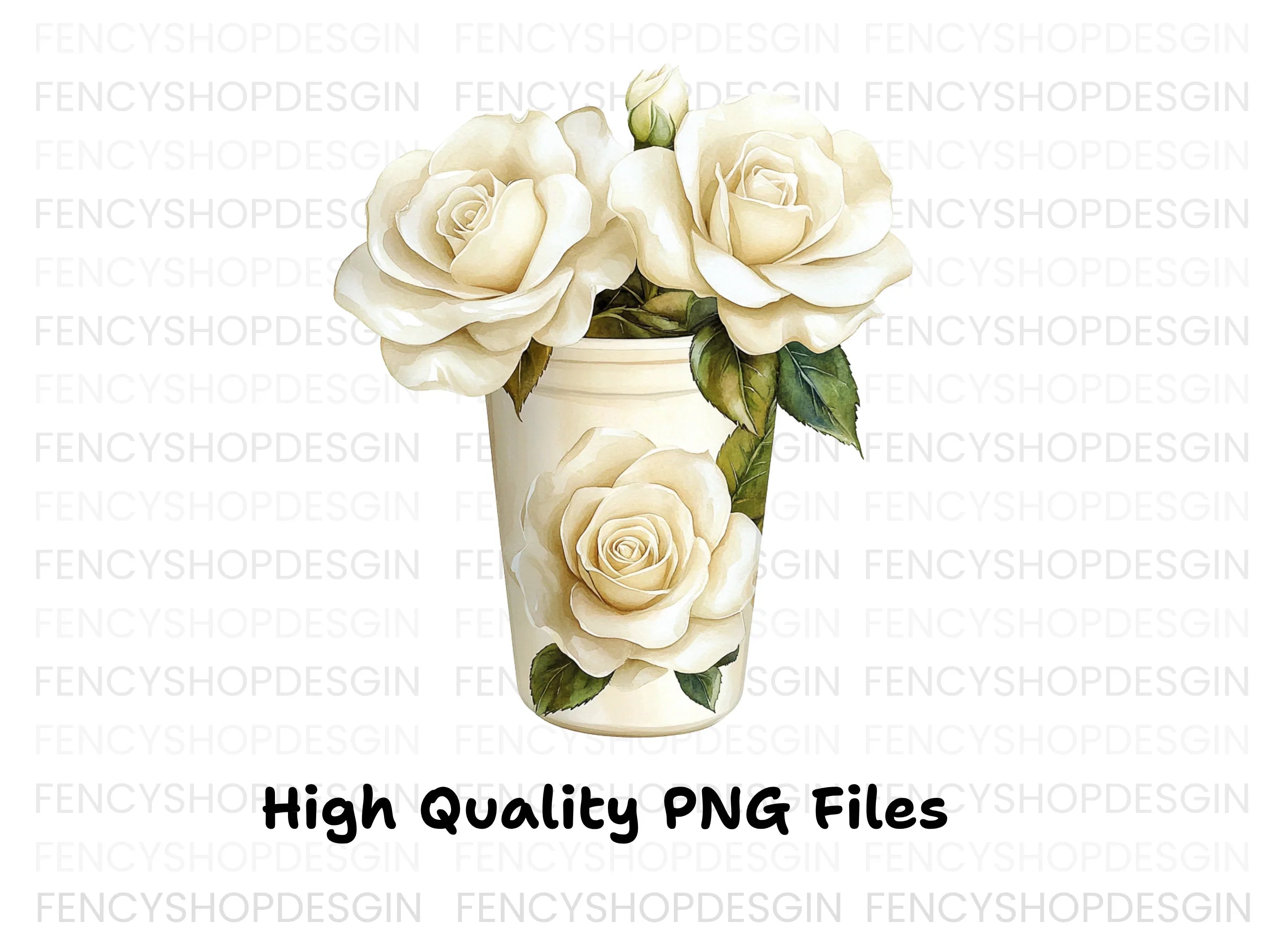 White Rose Vase Illustration Clipart Bundle
