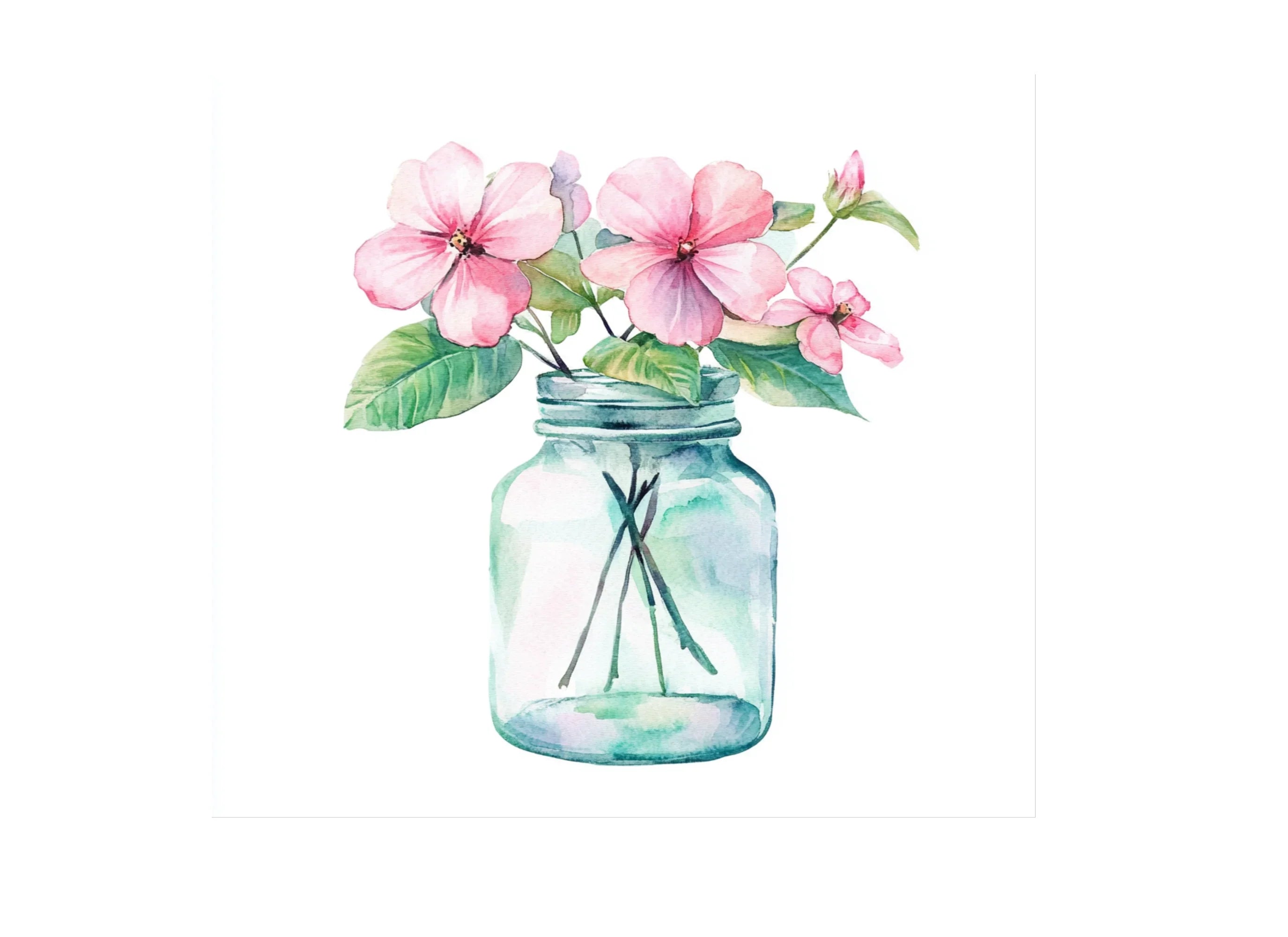 Pink Cherry Blossom Mason Jar Clipart Bundle