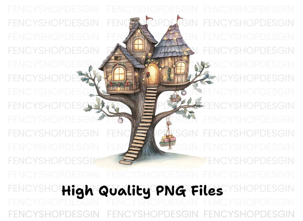 Cozy Christmas Treehouse Clipart Bundle