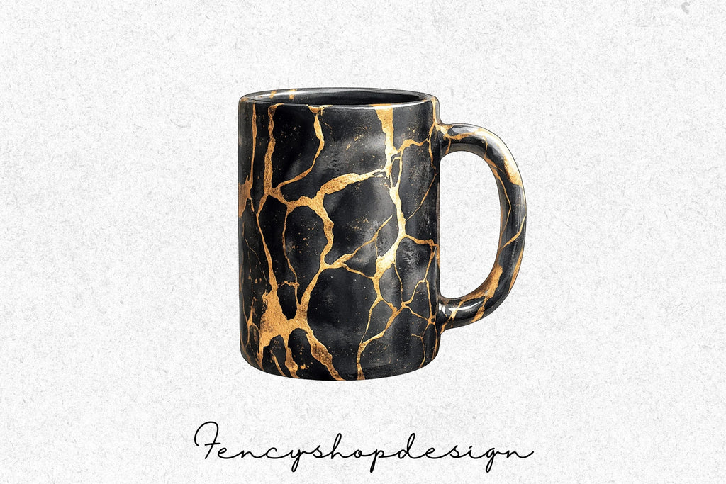 Elegant Black Gold Kintsugi Clipart Bundle
