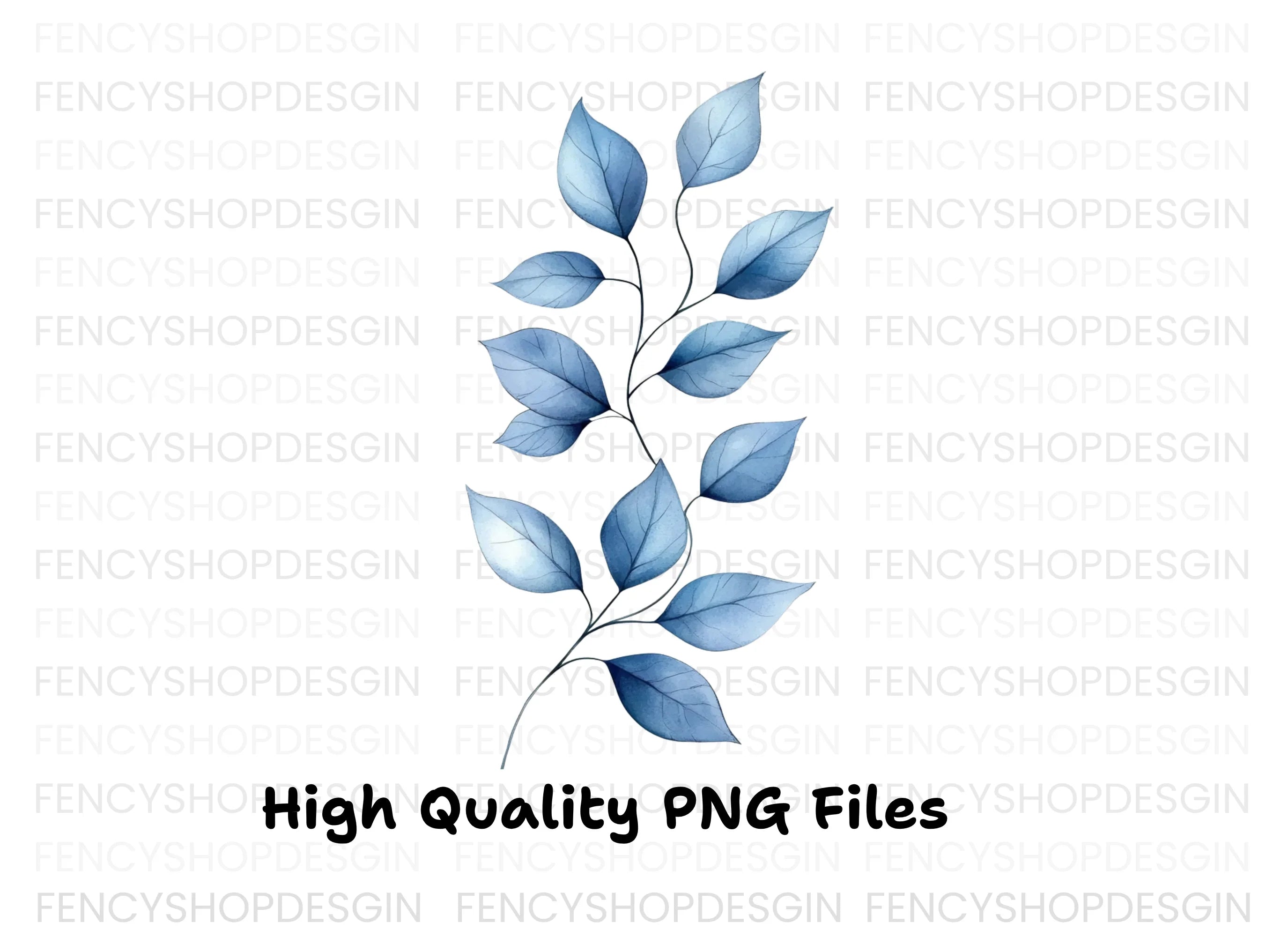 Elegant Blue Leaves Clipart Bundle