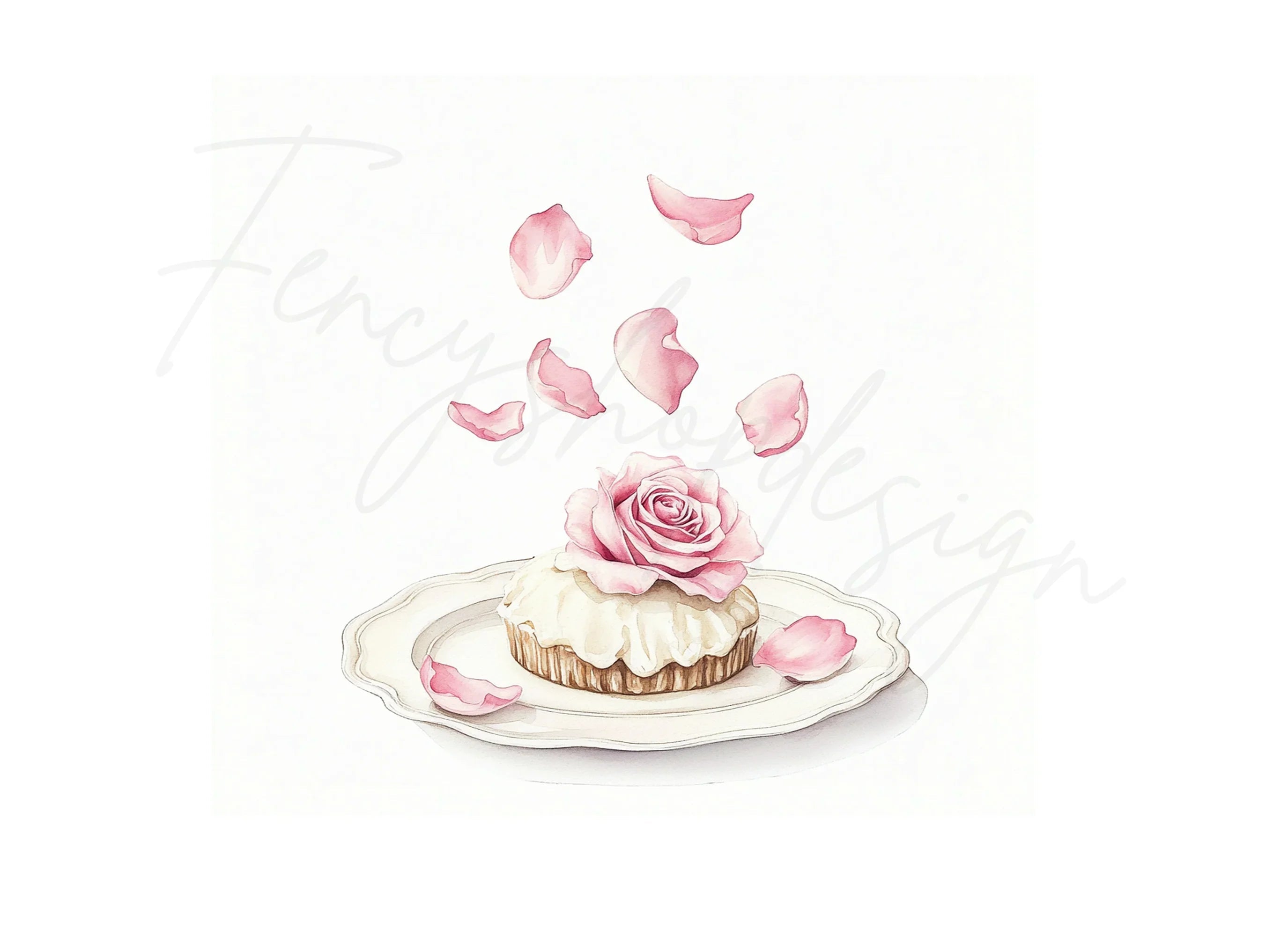 Romantic Rose Cupcake Clipart Bundle