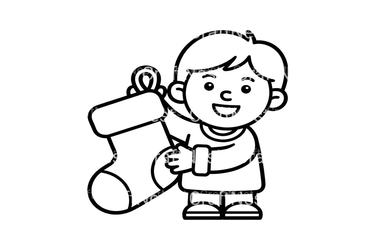 Boy Holding Christmas Stocking Coloring Books