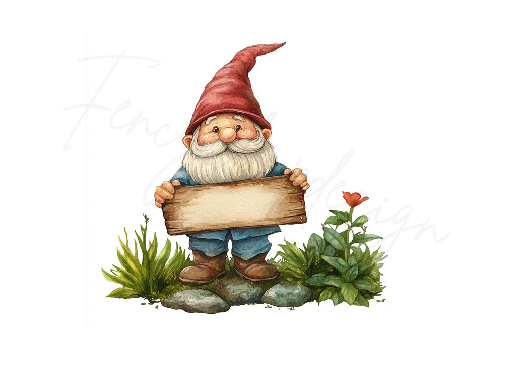 Charming Garden Gnomes with Signs Clipart Bundle