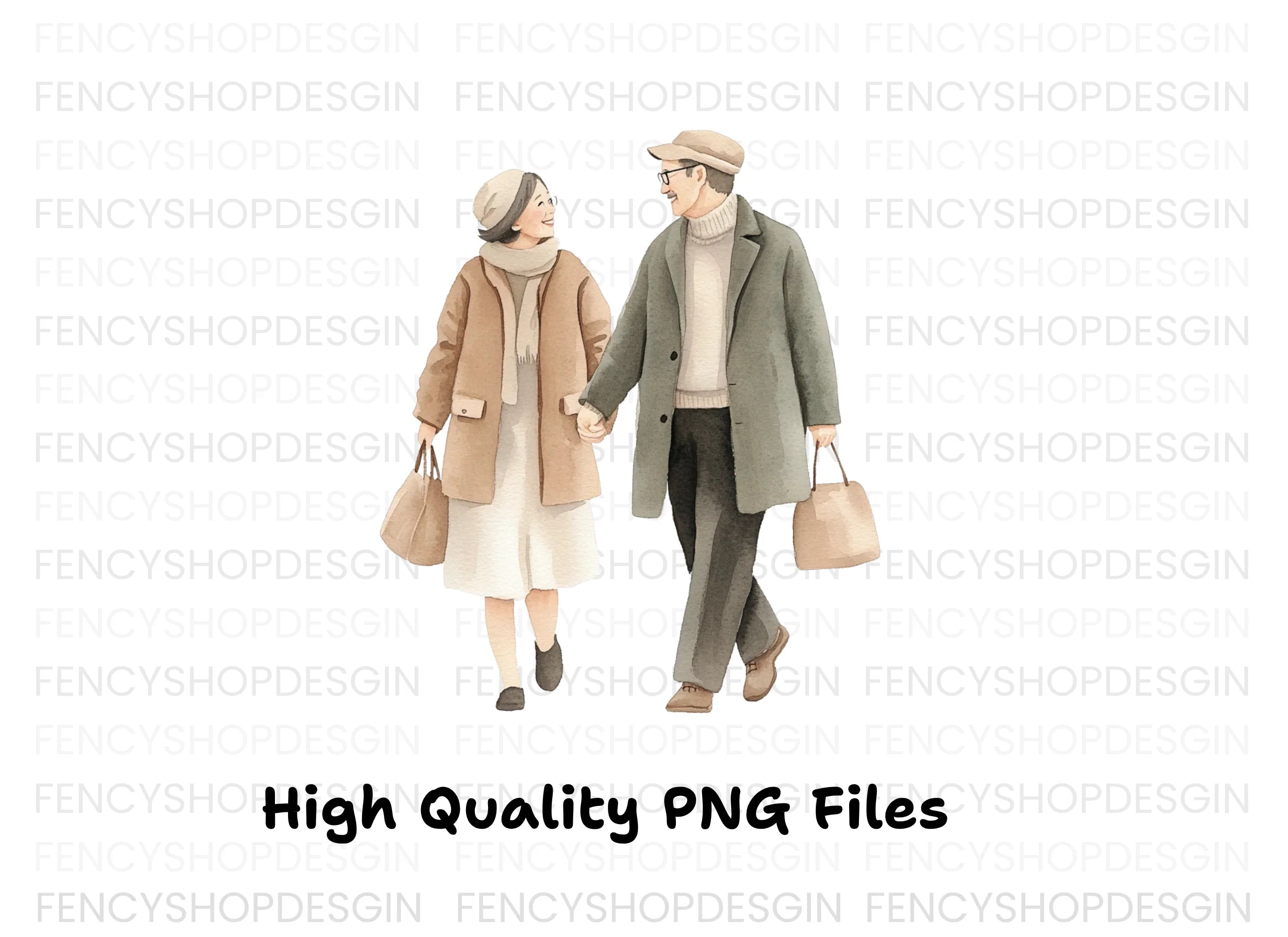Stylish Senior Couples Walking Clipart Bundle