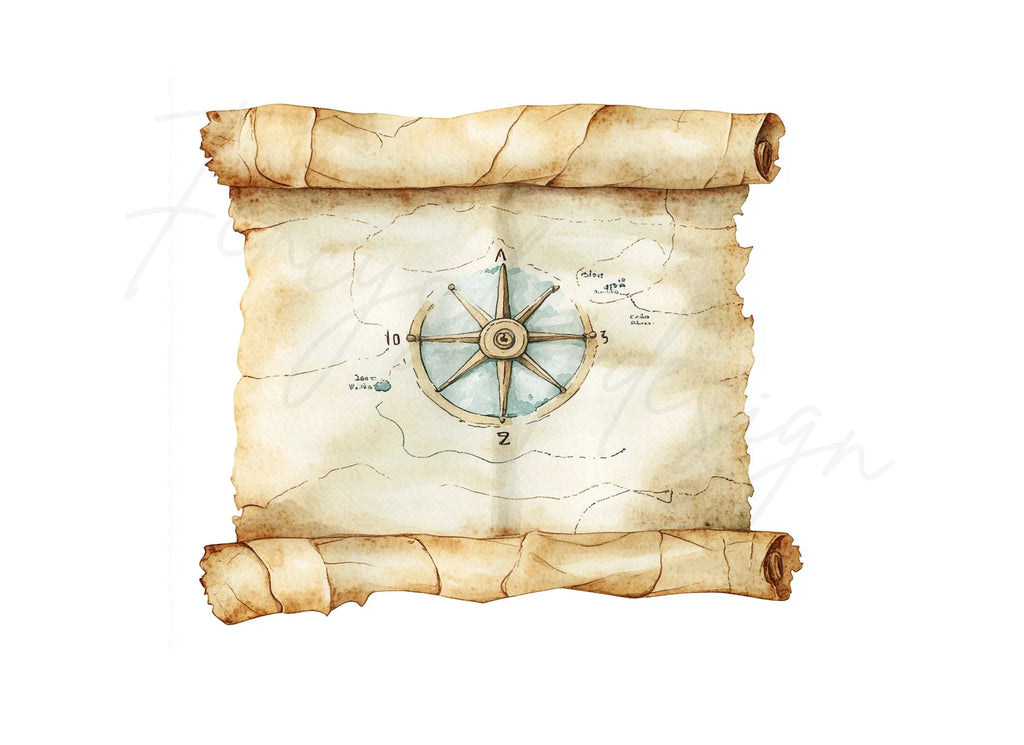 Vintage Scroll Maps Clipart Bundle