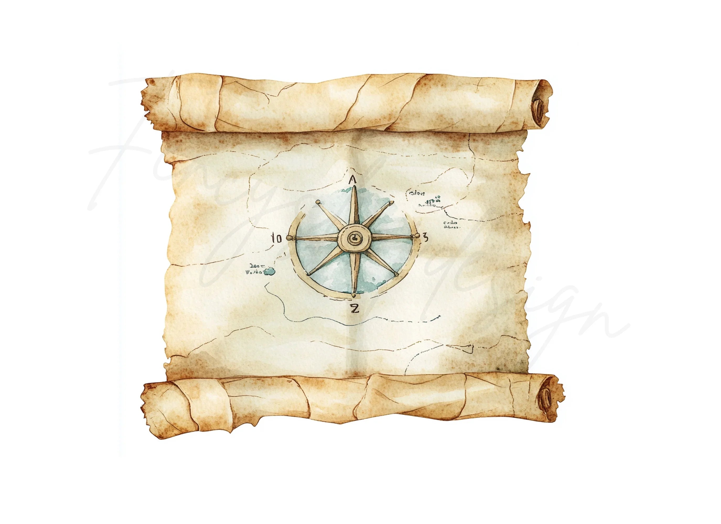 Vintage Scroll Maps Clipart Bundle