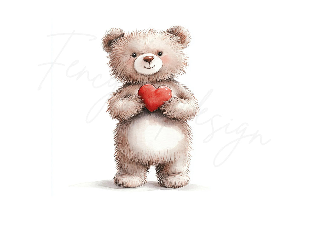 Cute Teddy Bear Holding Red Heart Clipart Bundle
