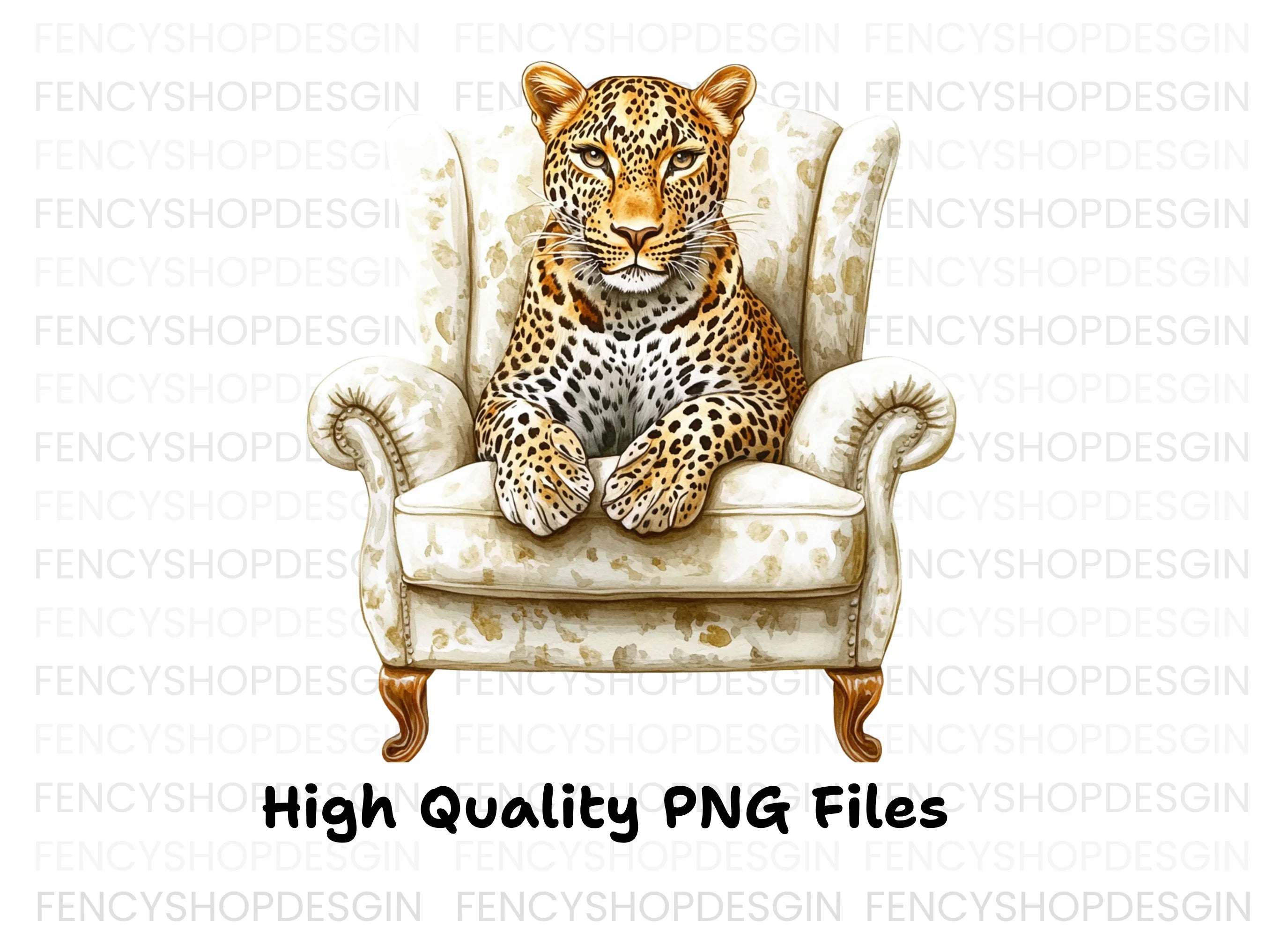 Elegant Leopard in Armchair Clipart Bundle