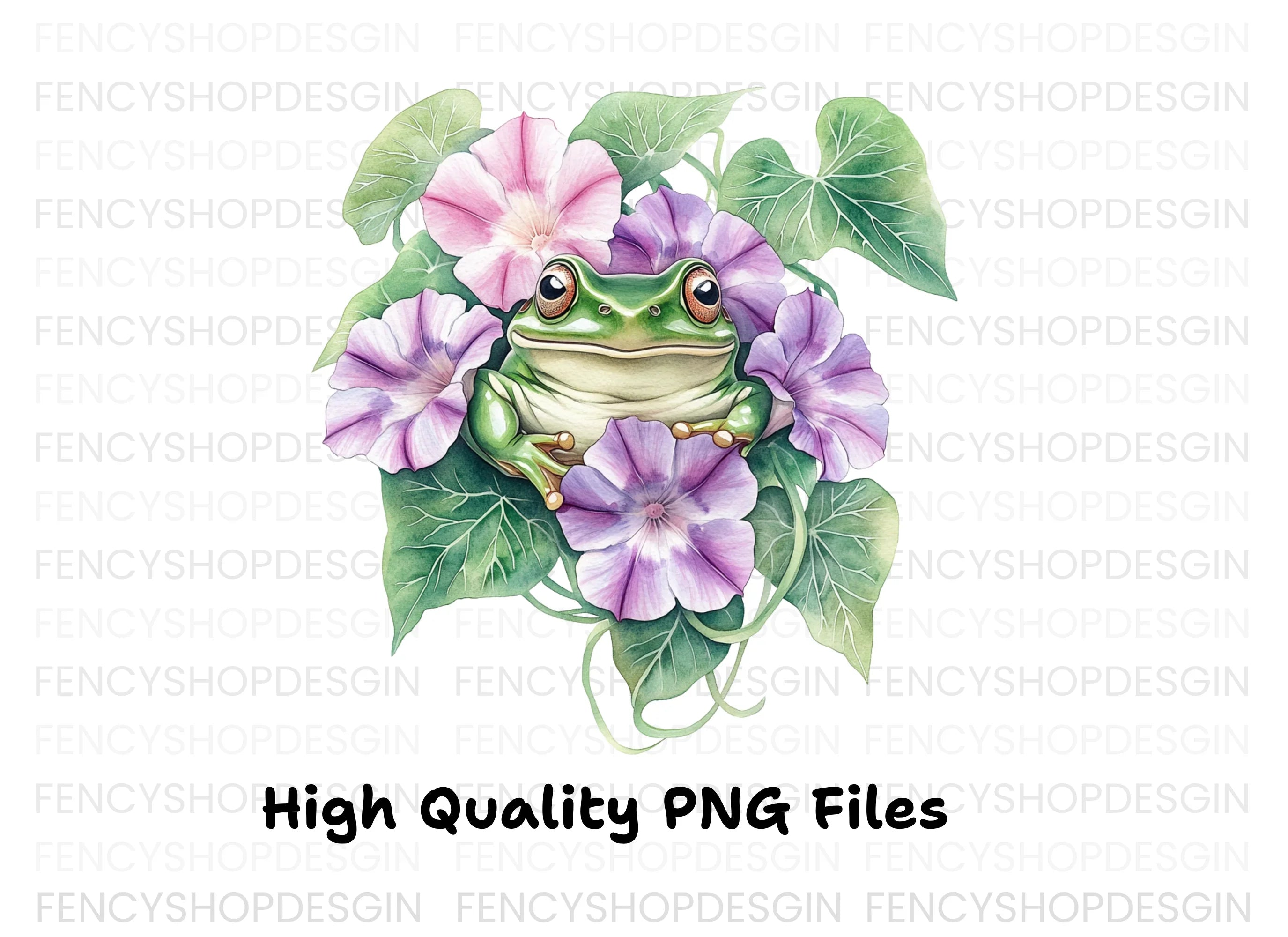 Cute Frogs and Morning Glories Clipart Bundle