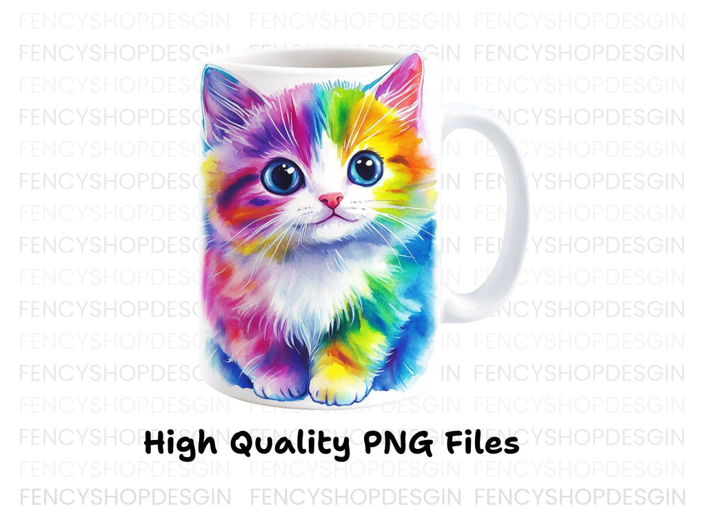 Cute Rainbow Cat Clipart Bundle