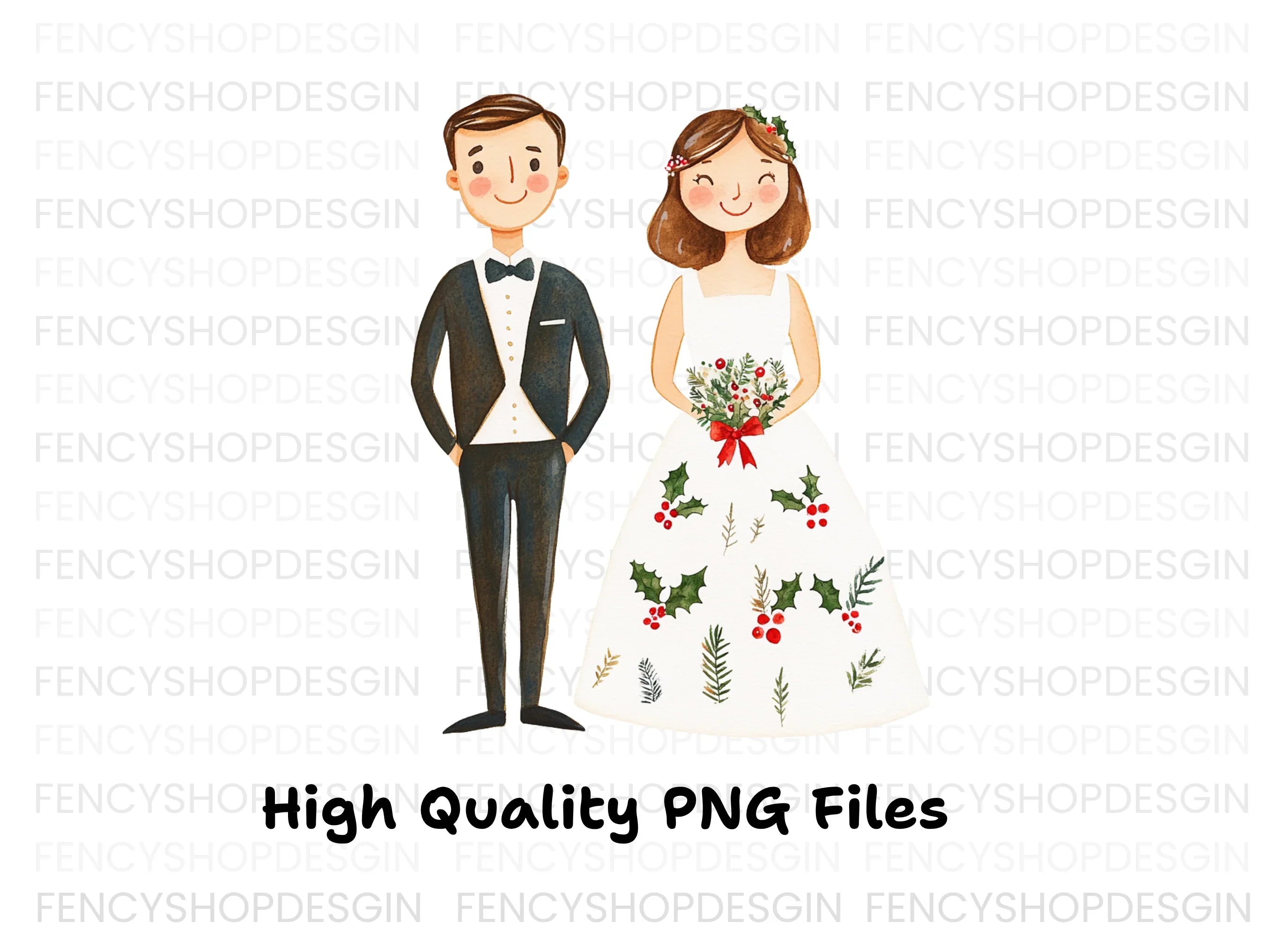 Winter Wedding Couple Clipart Bundle