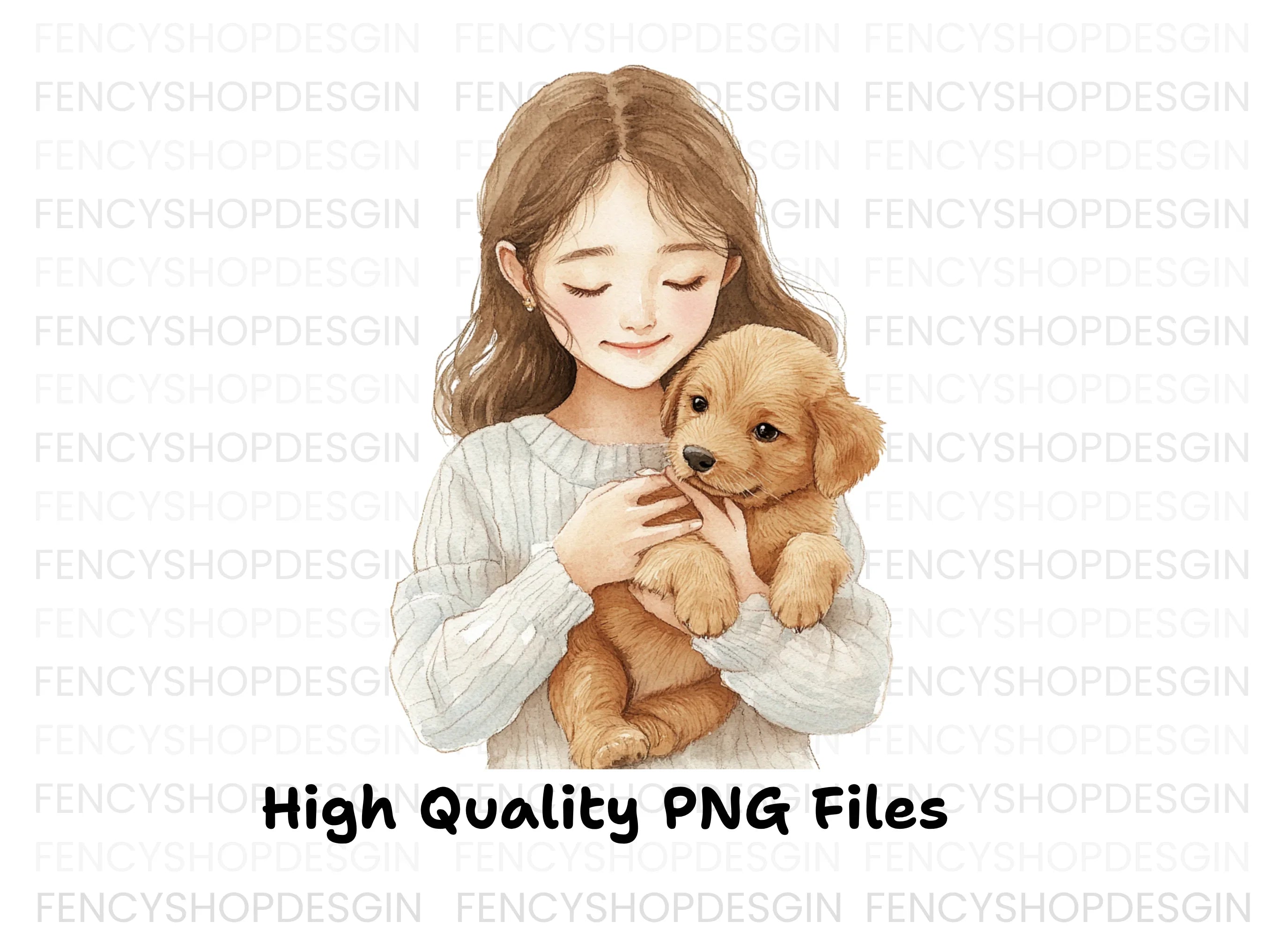 Girls Cuddling Puppies Clipart Bundle