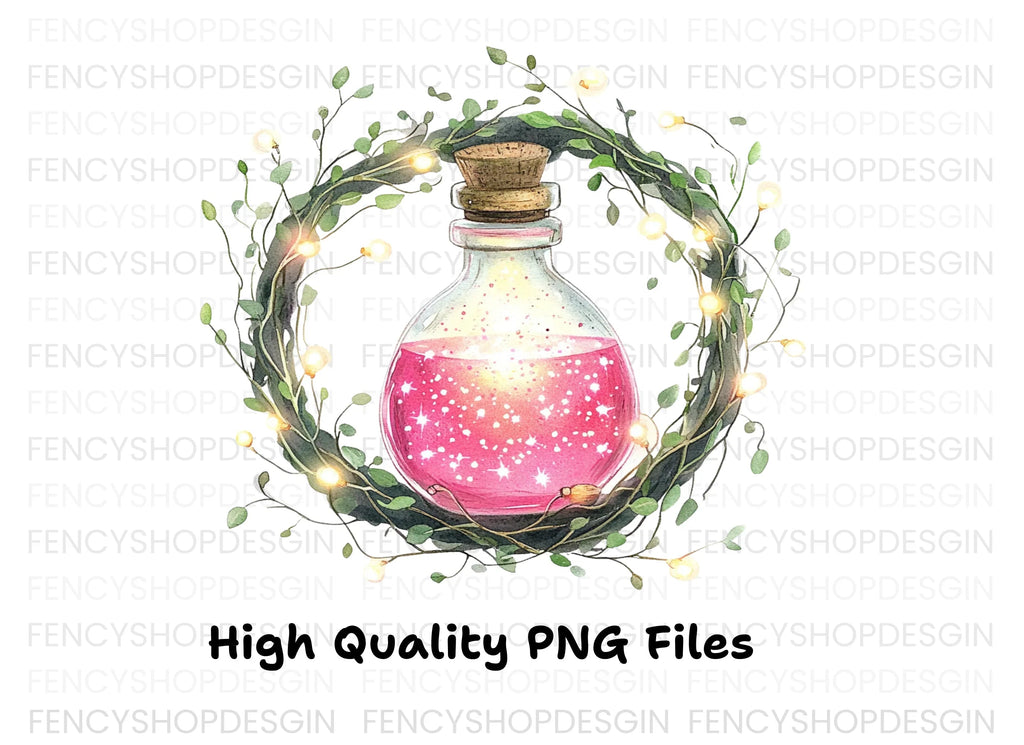 Magic Potion Bottles with Wreaths Clipart Bundle