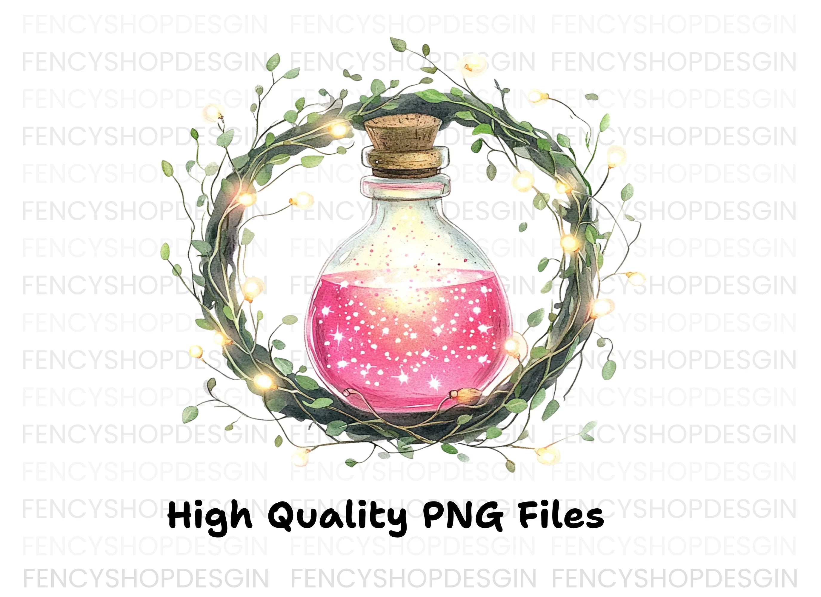 Magic Potion Bottles with Wreaths Clipart Bundle