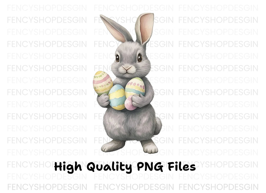 Charming Grey Easter Bunnies with Eggs Clipart Bundle