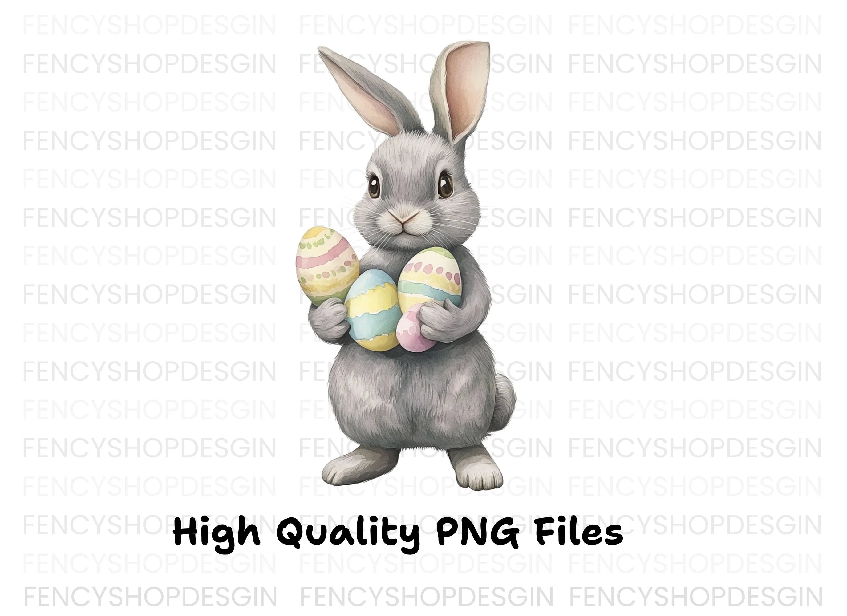 Charming Grey Easter Bunnies with Eggs Clipart Bundle