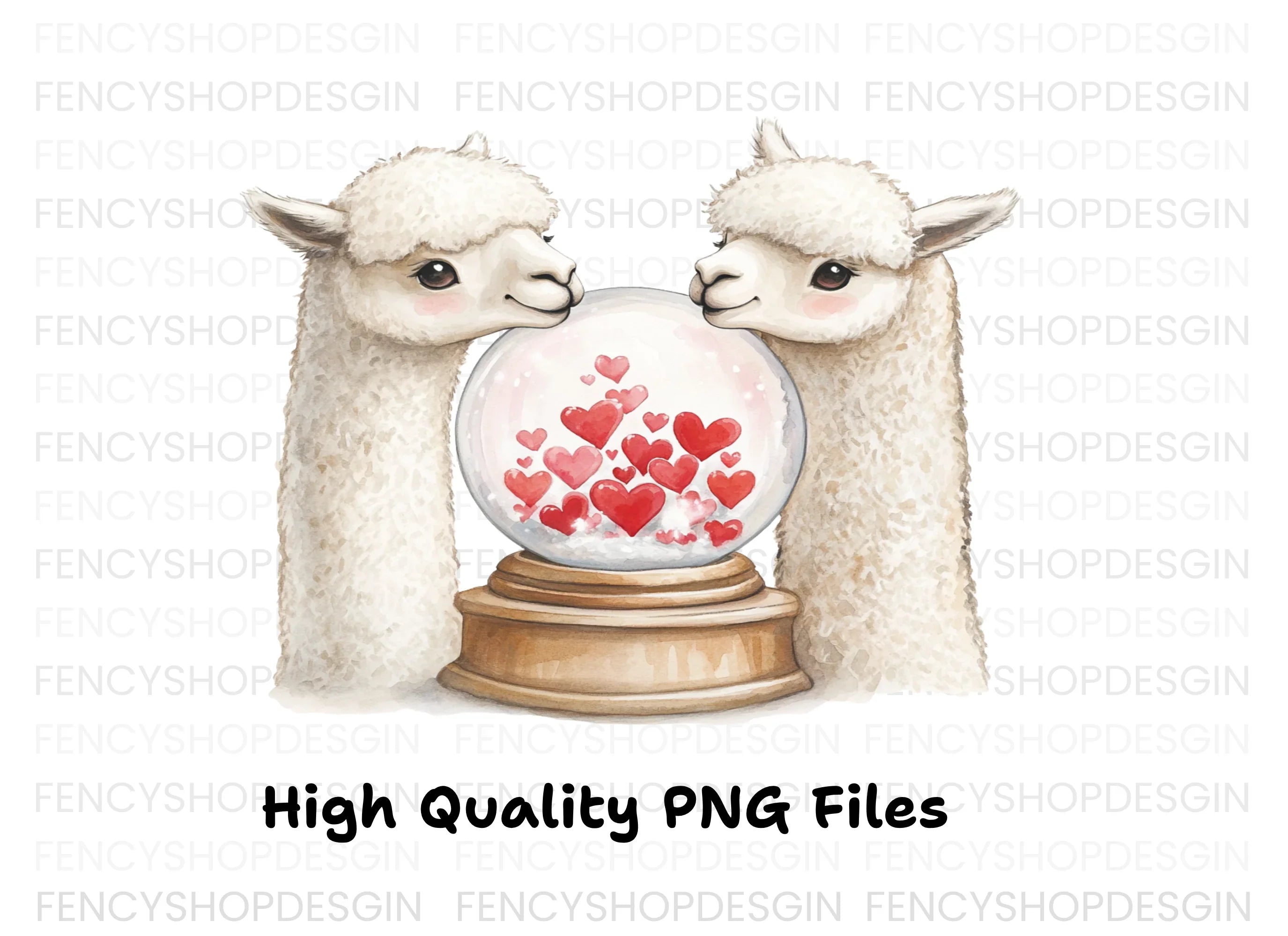 Cute Alpaca Couple Love Snow Globe Clipart Bundle