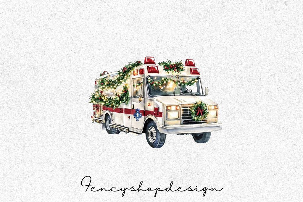 Festive EMS Ambulance Clipart Bundle