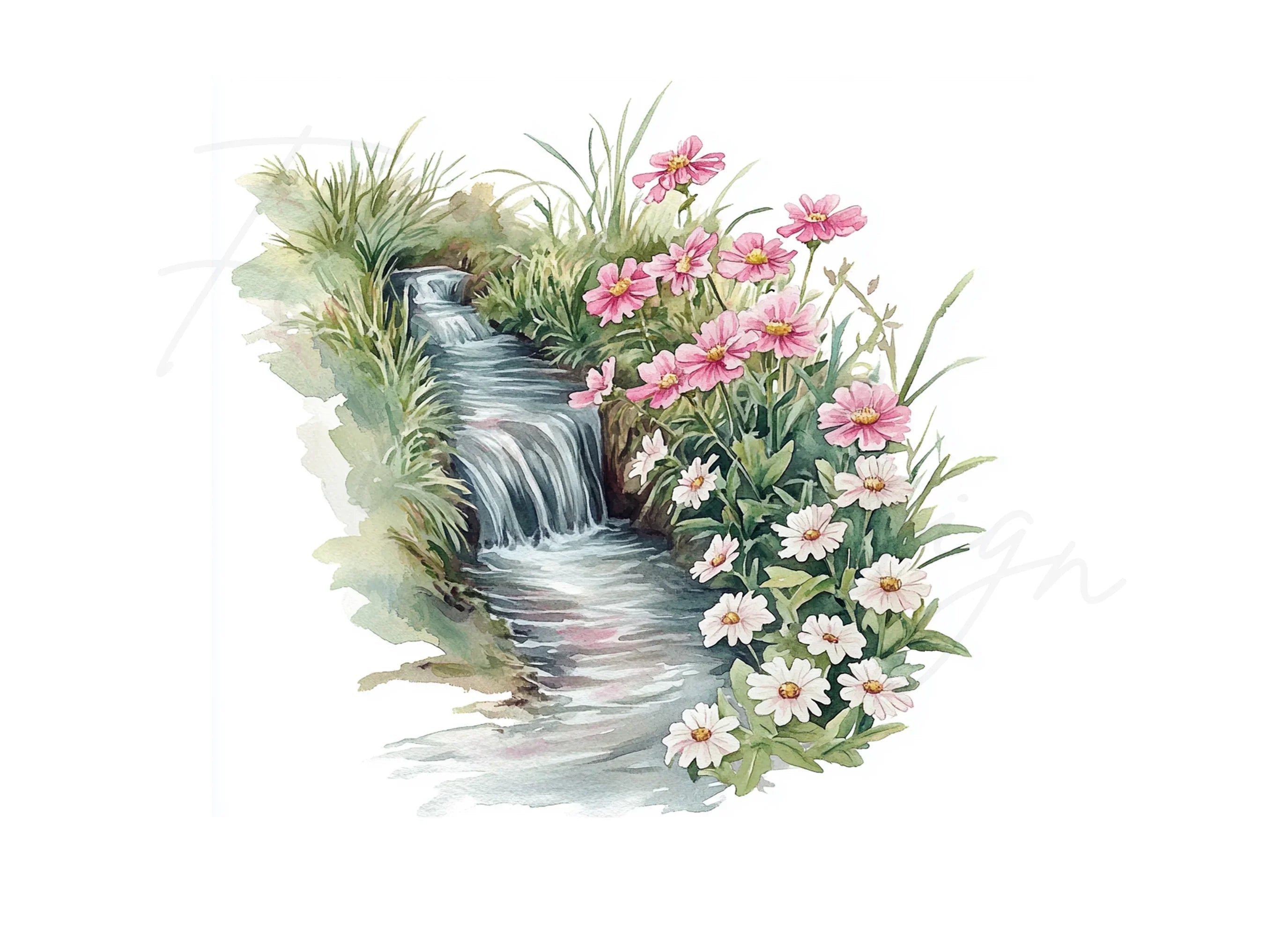 Stream and Flowers Clipart Bundle