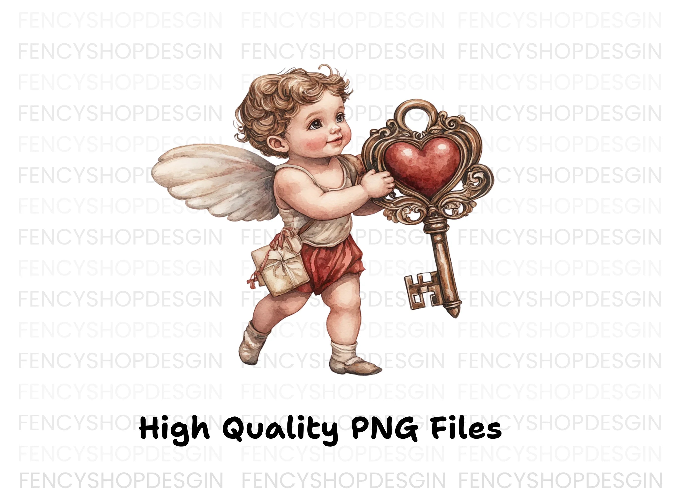 Cute Cherubs with Heart Keys Clipart Bundle