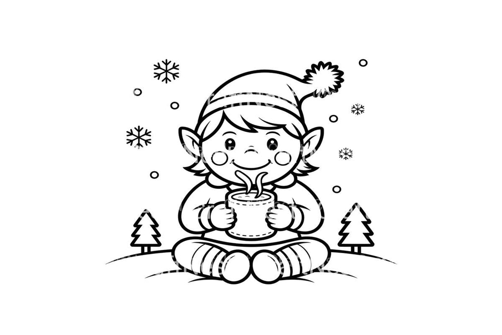 Cute Christmas Elf Hot Cocoa Coloring Books