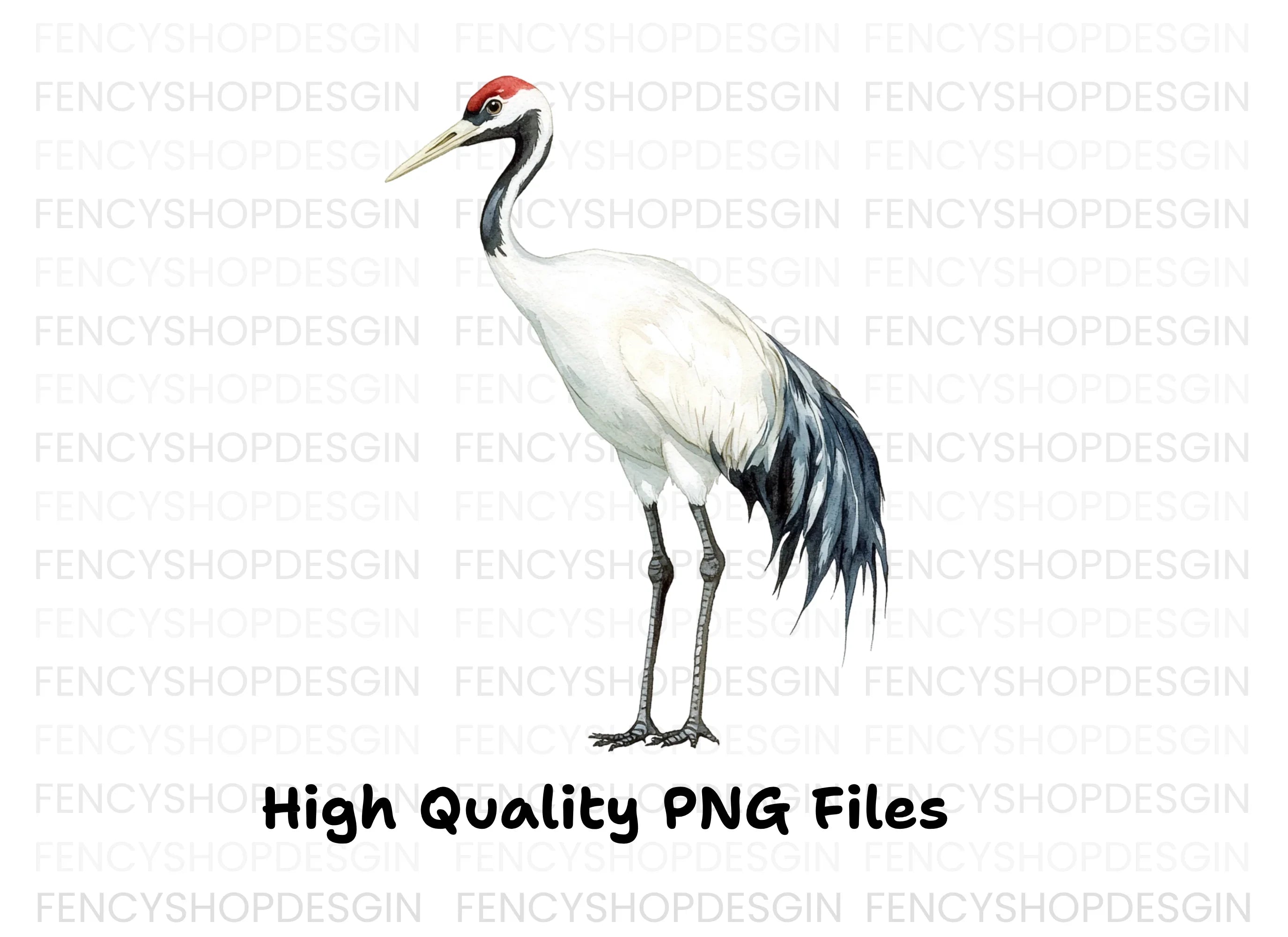 Elegant Red Crowned Crane Clipart Bundle