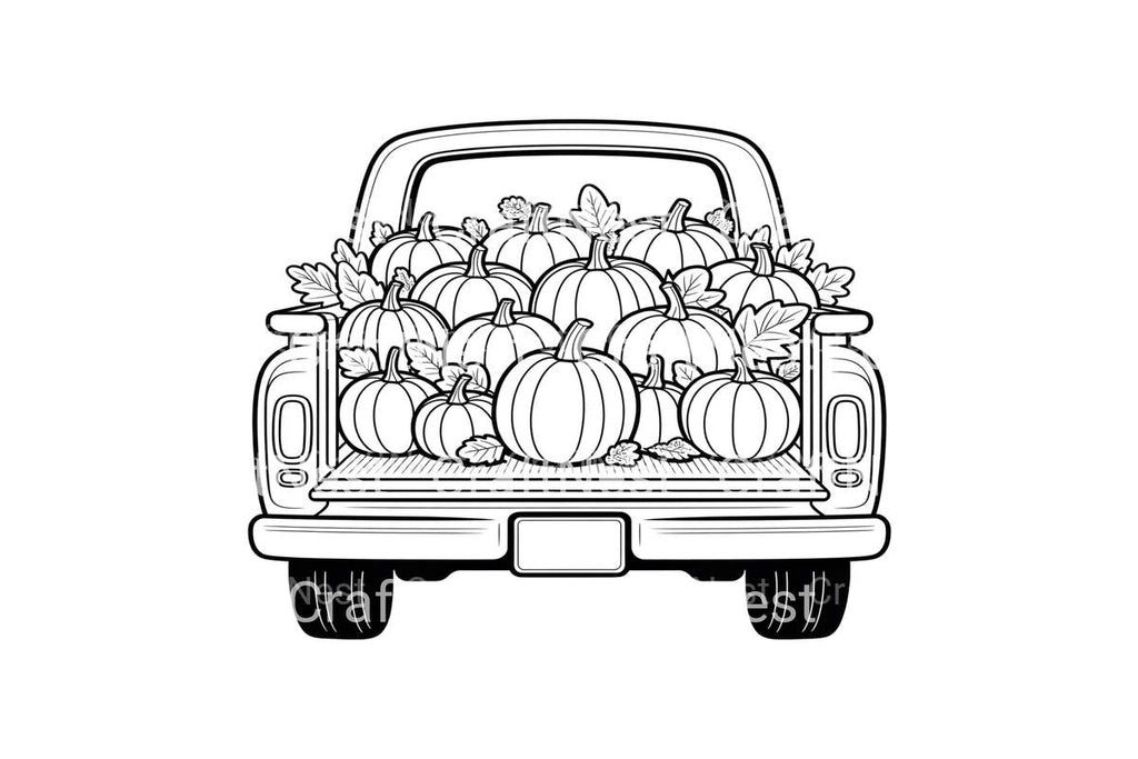 Cute Cat and Pumpkins Truck Coloring Books