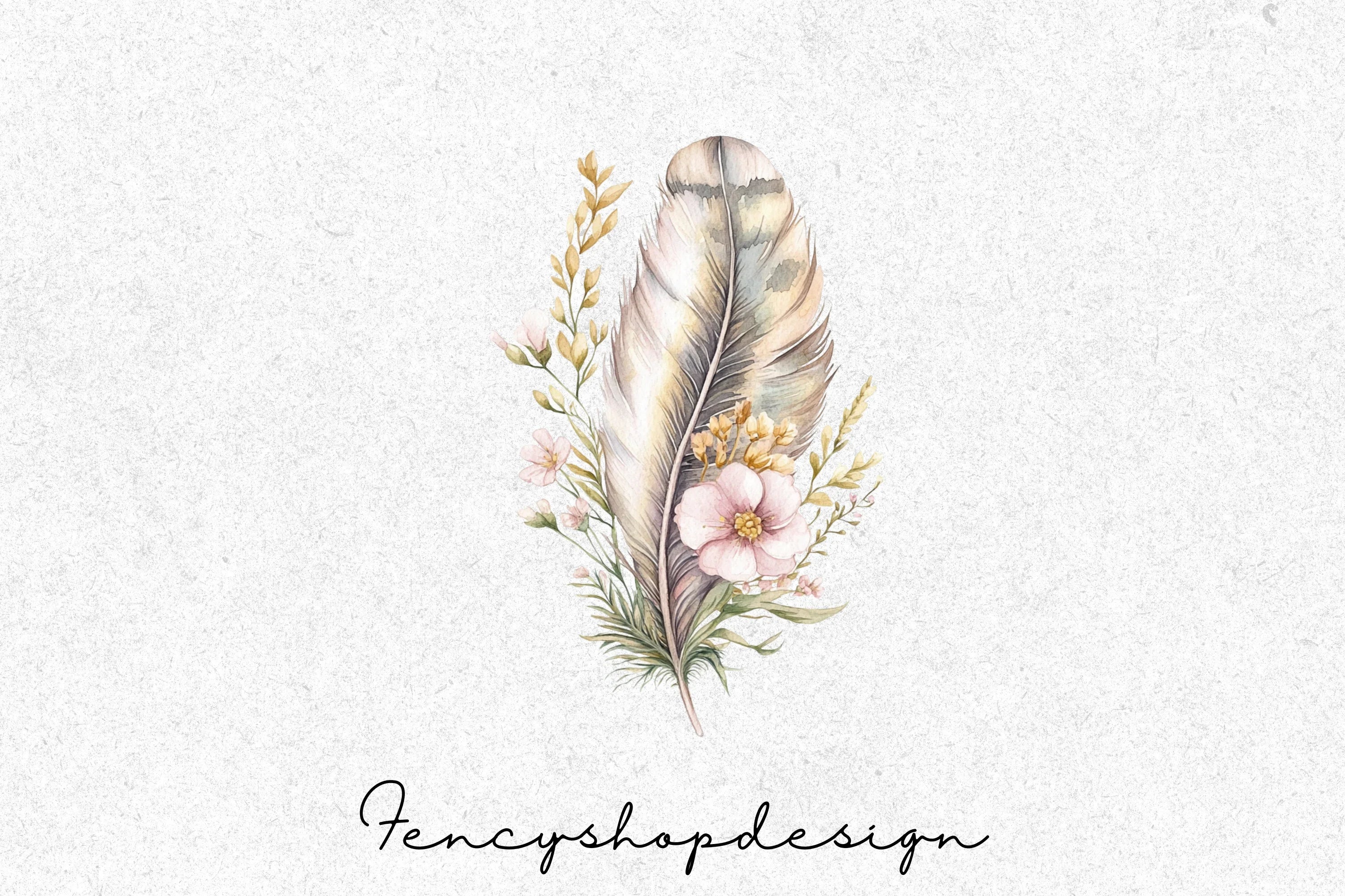 Feather and Flowers Clipart Bundle