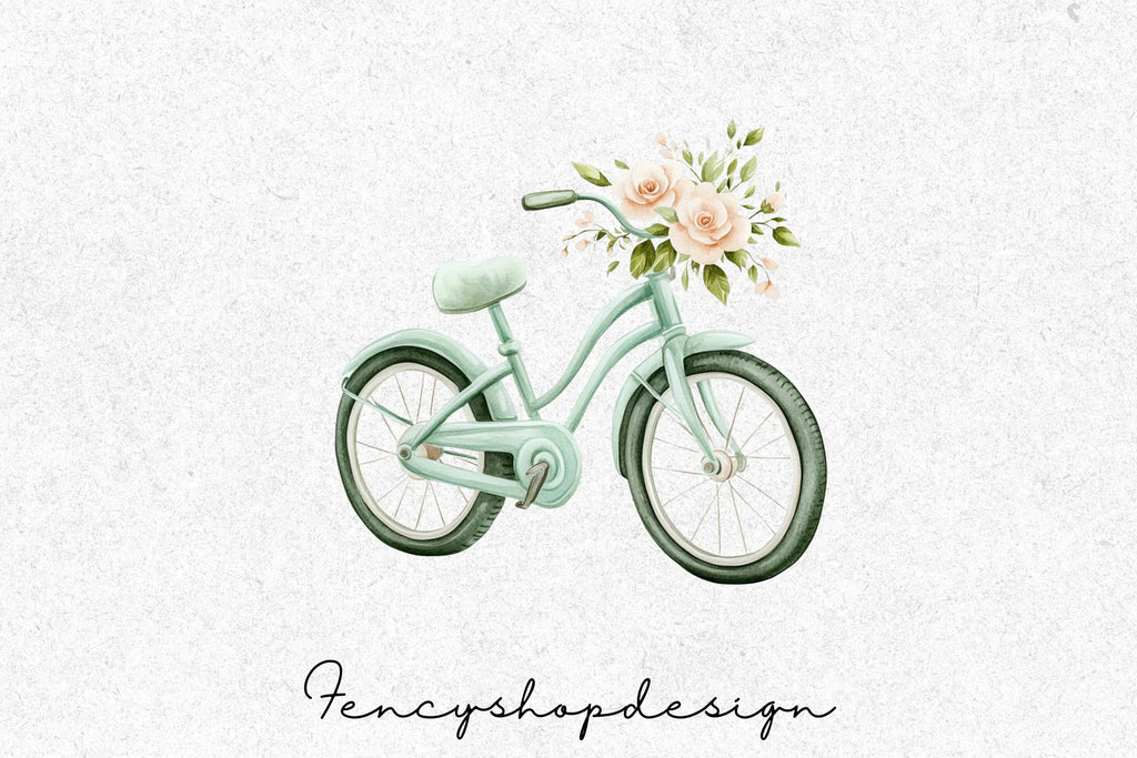 Vintage Bike Floral Basket Clipart Bundle