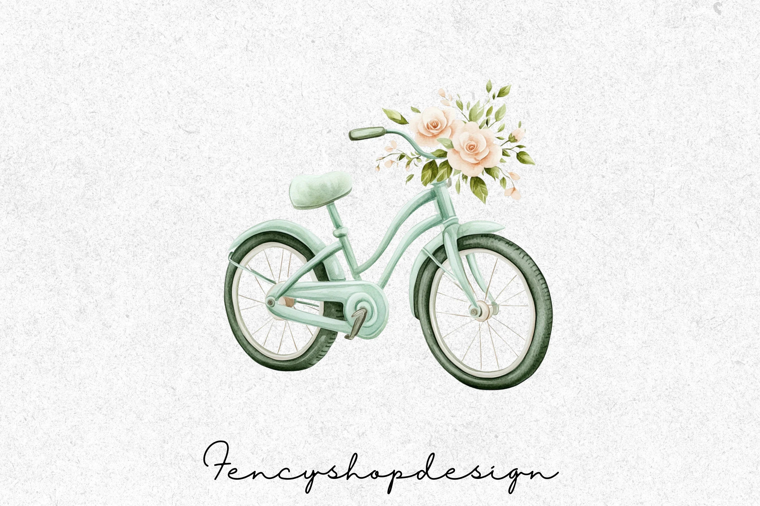 Vintage Bike Floral Basket Clipart Bundle