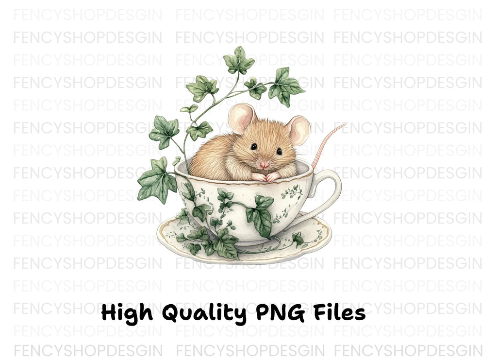Brown Mice in Teacups Clipart Bundle