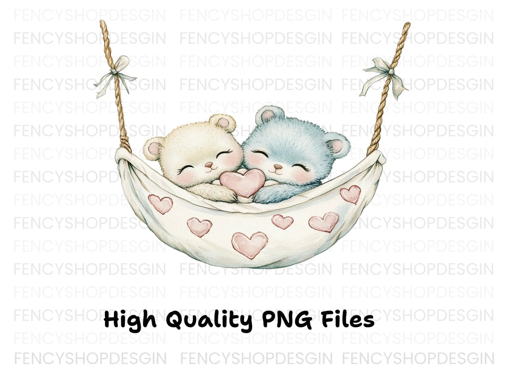 Sleeping Bear Couples in Hammocks Clipart Bundle