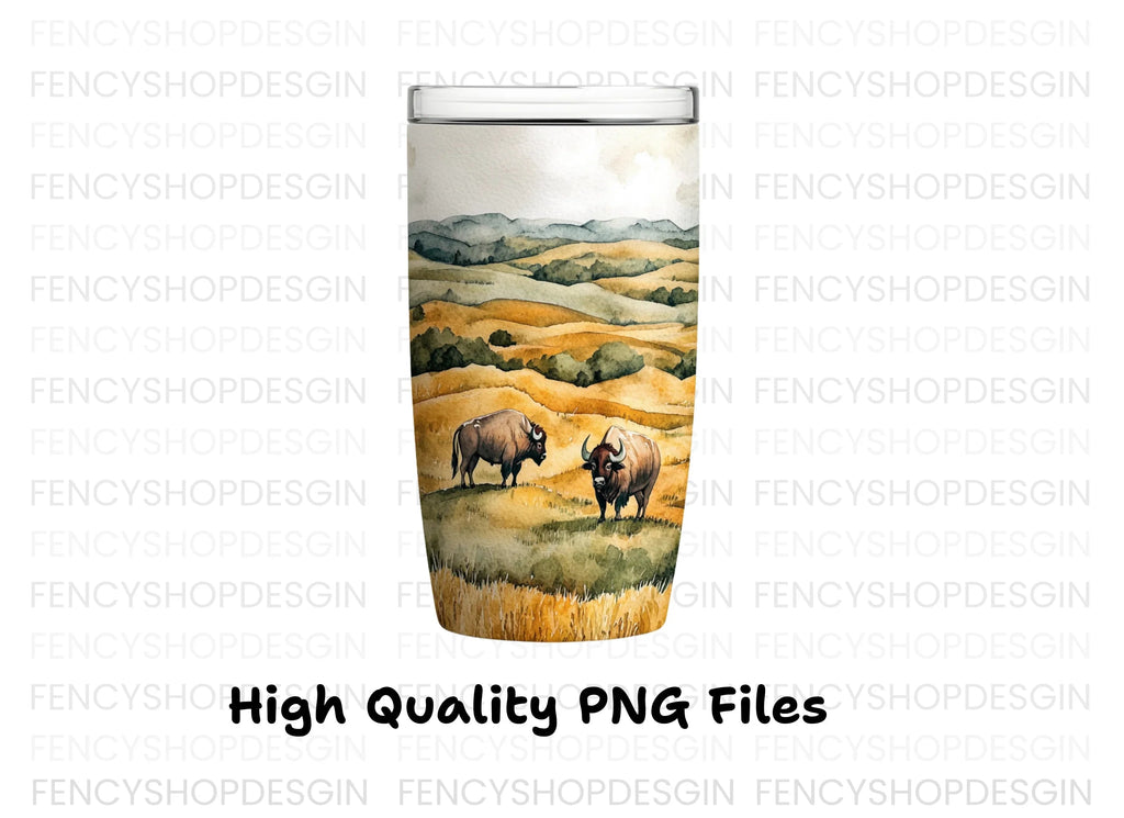 Bison in Prairie Tumbler Clipart Bundle