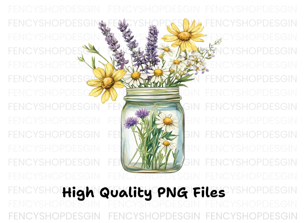 Wildflower Mason Jar Bouquets Clipart Bundle
