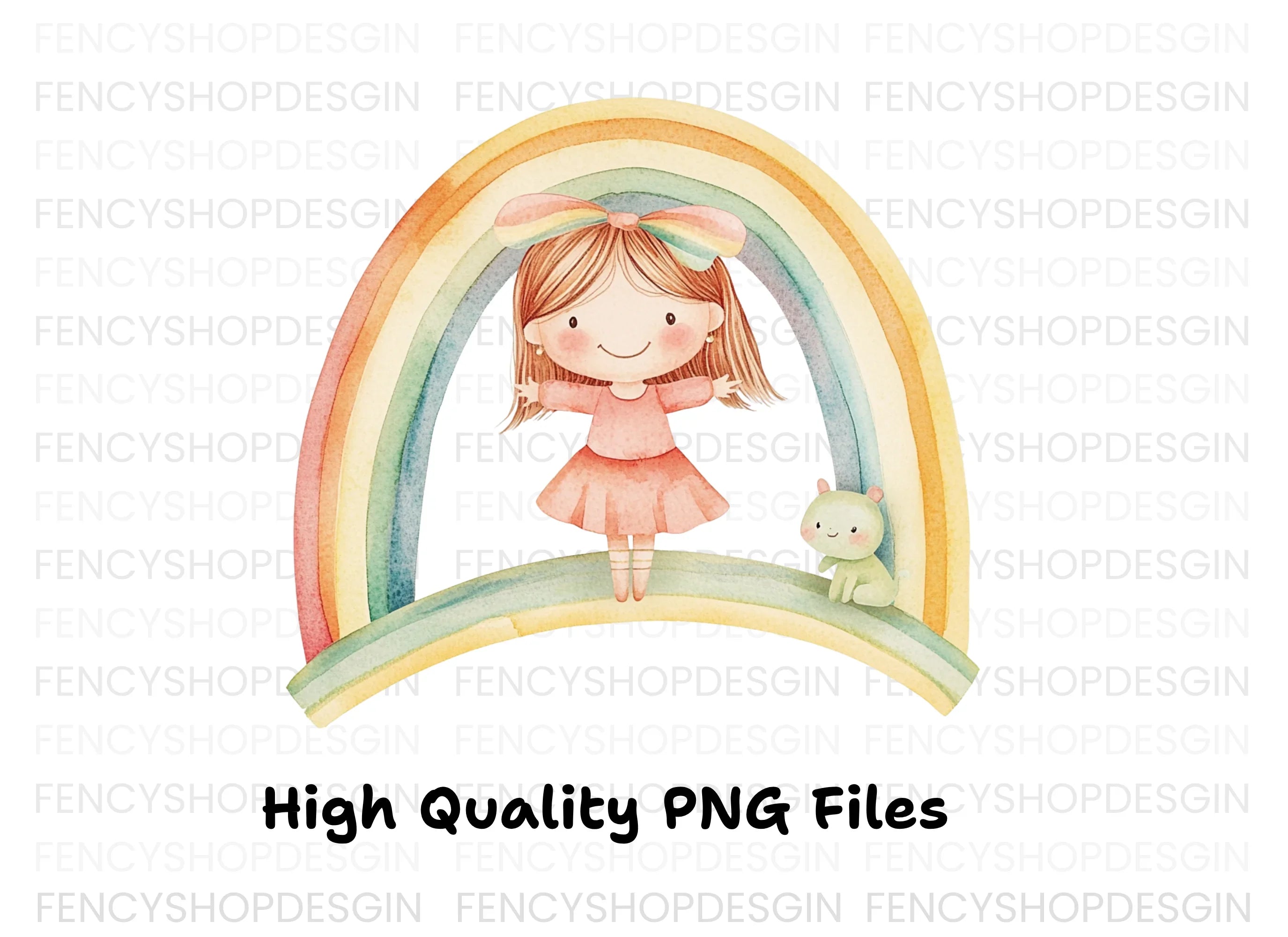 Cute Girls and Rainbows Clipart Bundle