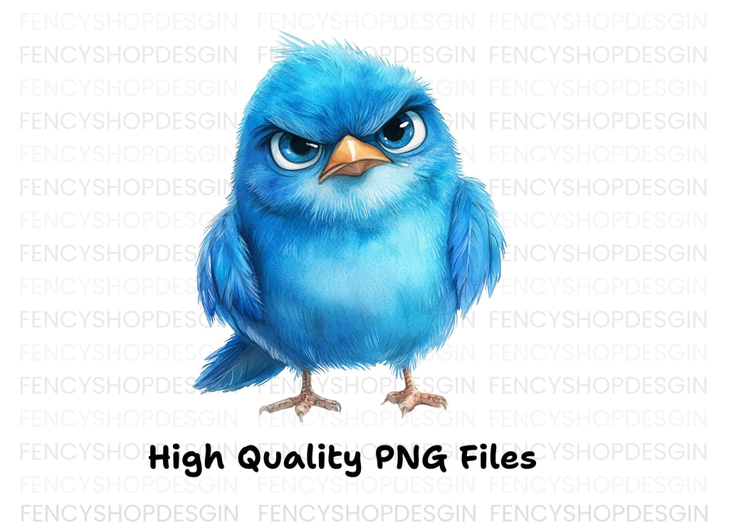 Grumpy Blue Bird Illustration Clipart Bundle