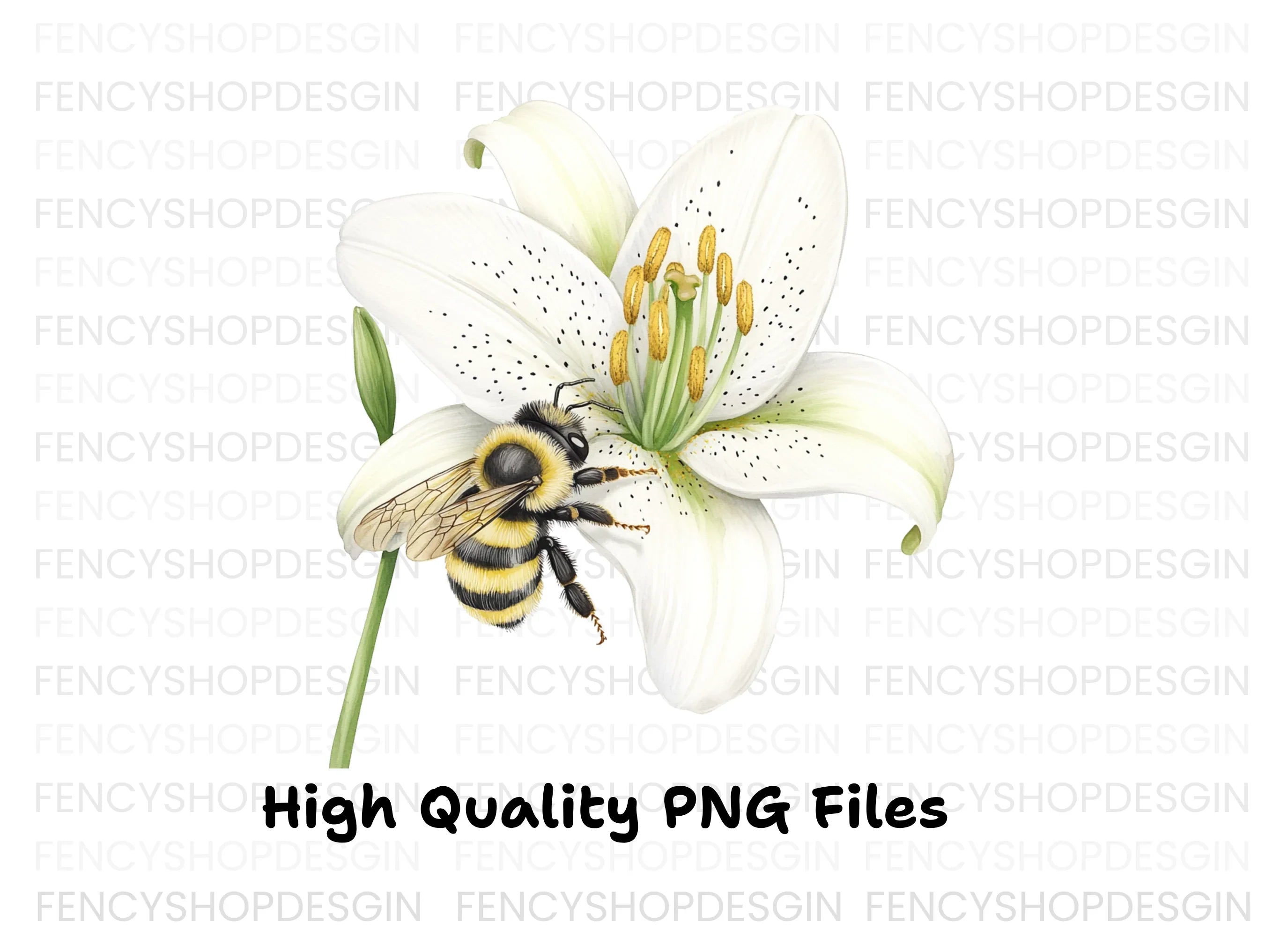 Bumblebees on White Lilies Clipart Bundle