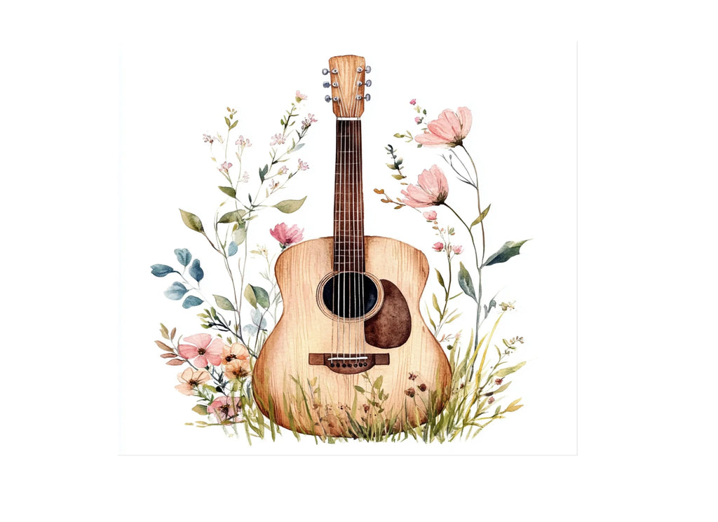 Acoustic Guitar with Flowers Clipart Bundle