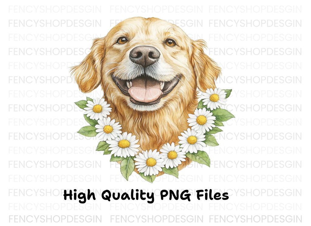 Golden Retriever Daisy Wreath Clipart Bundle